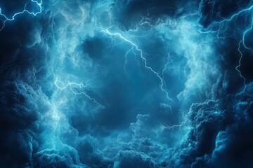 Vector frame design made of stormy blue sky with smoke and fog effects, accentuated by the radiance of branched lightning to create spectacular background images with generative ai