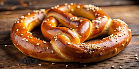 Close-up of a freshly baked pretzel with a golden crust, pretzel, snack, baked, bread, traditional, German, salty, delicious