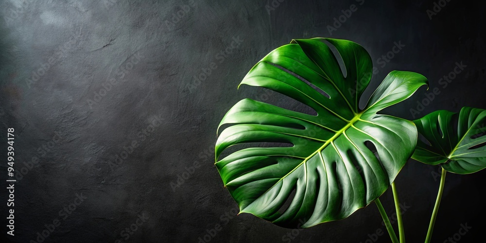 Sticker Folk green leaf tropical foliage plant against a dark backdrop, nature, leaves, tropical, foliage, green, plant, background