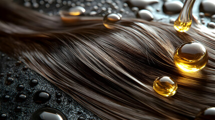 Fototapeta premium Hair Oil Treatment Shiny Healthy Glossy Haircare Hair Products Salon Hairdresser Hair Texture Close up Spa Beauty Wellness Moi