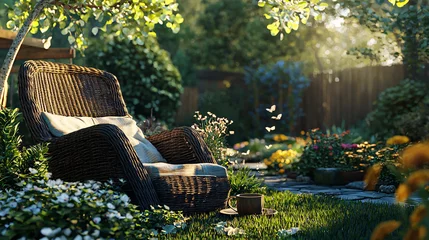 Fototapete Krankenhaus Create in a quiet backyard garden, with a comfy chair and a coffee mug, surrounded by a calm atmosphere and the soothing sounds of nature   © AiiNa