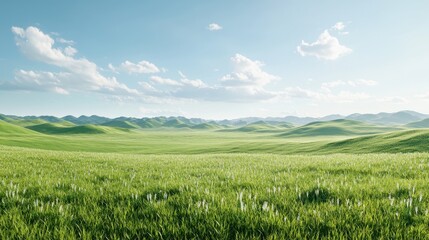 Fototapeta premium Green Meadow with Rolling Hills and Blue Sky