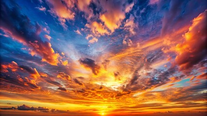 Fototapeta premium Panoramic view of a stunning sunset sky background , panoramic, view, sunset, sky, background, colorful, horizon, clouds