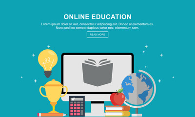 Flat education, distance tutor, mobile education, e-learning concept. Vector icon banners template