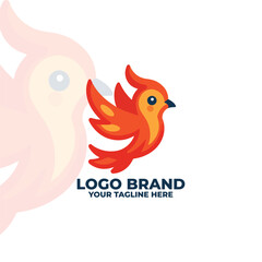 Cute phoenix bird logo flat design