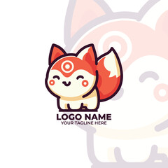 Flat style cute kitsune Logo Design