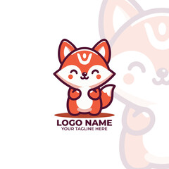 Flat style cute kitsune Logo Design
