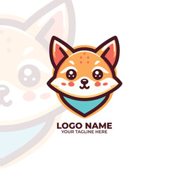 Flat style cute kitsune Logo Design