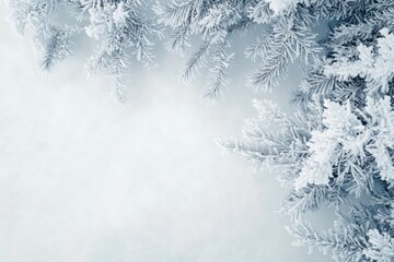 Snow Covered Pine Branches Border.
