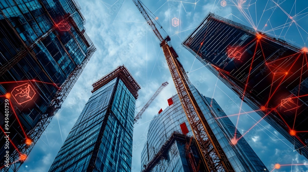 Poster innovative iot sensors tracking and movement to optimize skyscraper construction processes and ensur