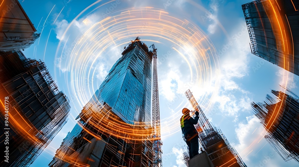 Poster iot sensors monitoring and movement to optimize skyscraper construction processes advanced data anal