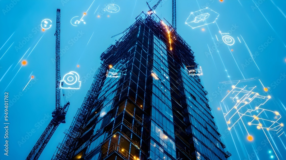 Poster cutting edge iot sensors monitoring and movement to ensure safety and efficiency during skyscraper c