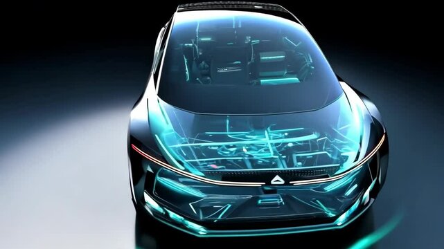 Futuristic electric car showcasing transparent design innovation