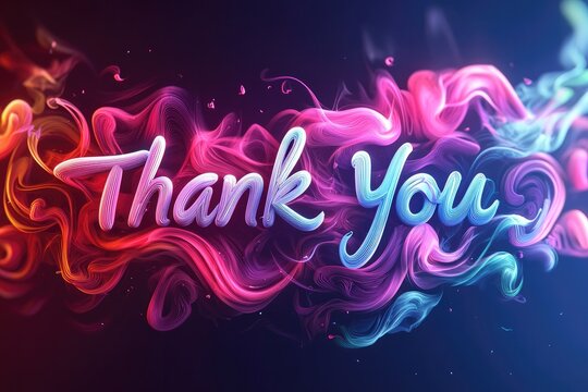 Colorful 'Thank You' text with abstract fiery flames and swirls
