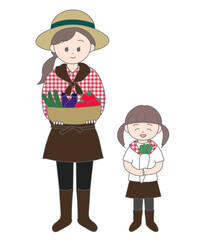 農業　母娘　収穫　全身