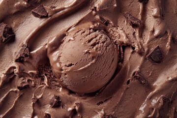 Close-up of Chocolate Ice Cream with Chocolate Chunks.