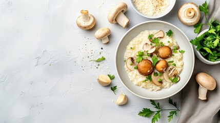 Creamy Oyster Mushroom Risotto with Parmesan: Rich risotto with tender oyster mushrooms and Parmesan cheese, offering a creamy texture.