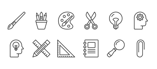 Creativity line icons set, editable stroke, vector eps10 illustration