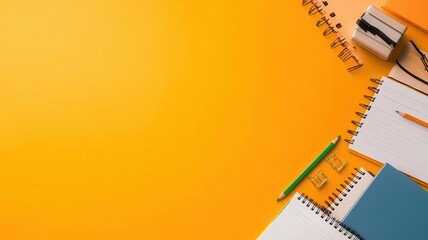 Academic planner with school supplies, colorful details, flat design illustration