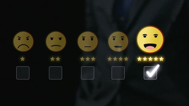 Business person analyzes customer experience satisfaction review data, striving to improve service quality. Leveraging reviews to enhance customer satisfaction and loyalty. UUID