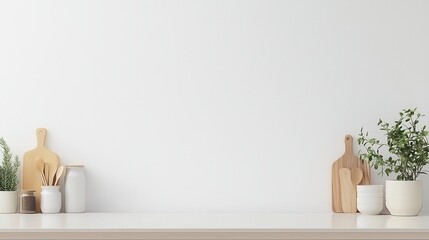 Minimalist Kitchen Countertop with White Background