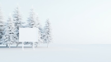 Blank Billboard Mockup in Snowy Forest