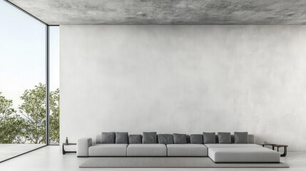 Modern Living Room Interior Design with Sectional Sofa and Large Window