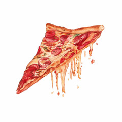 Watercolor Slice of Pepperoni Pizza with Melting Cheese - Hand Painted Illustration