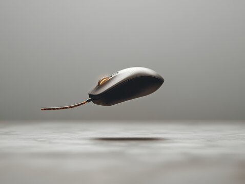 A floating laptop mouse with a cord trailing behin  714 mouse, computer, technology, cable, internet, device, business, black, equipment, connection, pc, object, optical, click, button, electronic, on