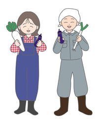 農家の夫婦　野菜　笑顔　全身