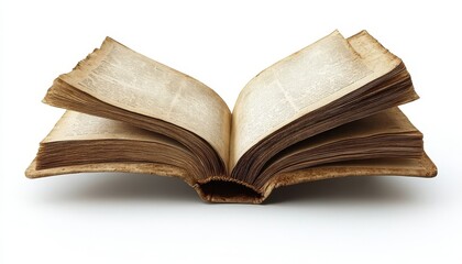 A floating notebook with a few pages slightly fann  672 book, open, isolated, education, page, paper, white, literature, library, object, text, reading, old, cover, read, pages, study, school, textboo