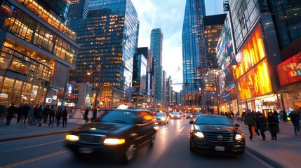 Obraz premium Cityscape with Modern Architecture Cars and People at Night