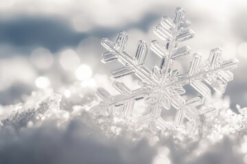 A delicate intricate snowflake, with copy space