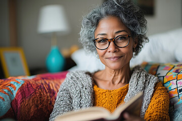 Elderly Black Woman Reading a Book at Home