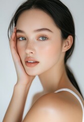 Young and beautiful model present skin care and beauty cosmetic product