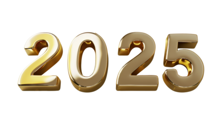 2025 Happy New Year 3d number gold isolated on white background