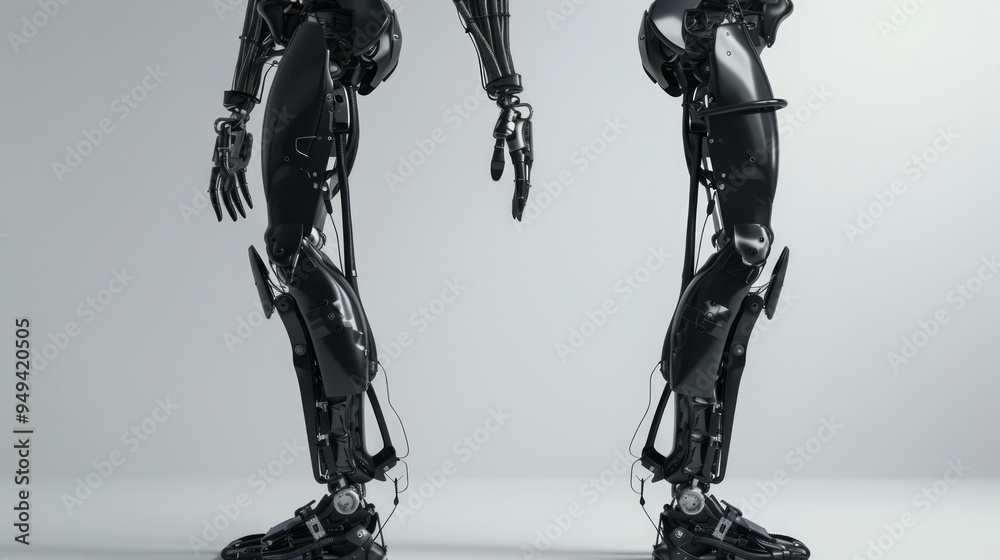 Canvas Prints Close-up of two black robotic legs with intricate details.