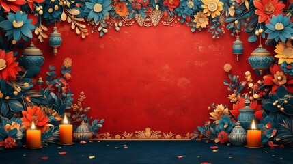 Navratri style wallpaper vibrant red background wi  121 christmas, frame, decoration, flower, card, design, border, holiday, illustration, vector, tree, gold, floral, pattern, red, xmas, winter, celeb