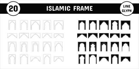 Islamic Frame Line Glyph Vector Illustration Icon Sticker Set Design Materials