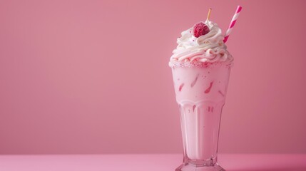 Milkshake on sundae on pink color background. AI generates images