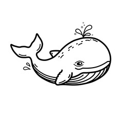 A coloring page of a Black and white vector illustration of a whale.
