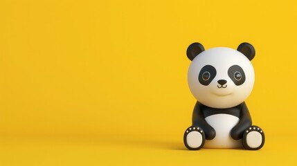 Fototapeta premium 3D model of panda shaped toy, isolated on yellow background. AI generated images