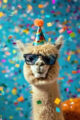Fototapeta premium Llama in Sunglasses and Party Hat