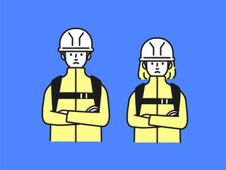 災害に備える腕組みをした男女のイラスト