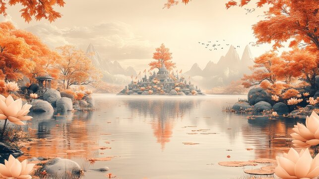 Vesak style wallpaper pastel yellow background wit  26 water, autumn, lake, landscape, nature, river, fall, sky, tree, trees, reflection, forest, blue, pond, park, clouds, yellow, season, foliage, bea