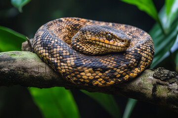 Naklejka premium Snake coiled up on a branch