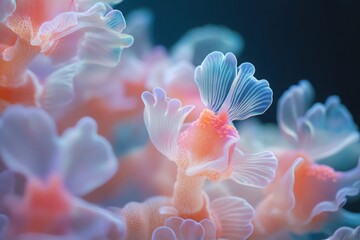 Alien-like aquarium filled with synthetic coral and, with copy space