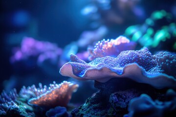 Alien-like aquarium filled with synthetic coral and, with copy space