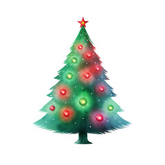 Elegant Christmas tree adorned with colorful lights and a star on top, perfect for festive holiday decorations and seasonal celebrations.