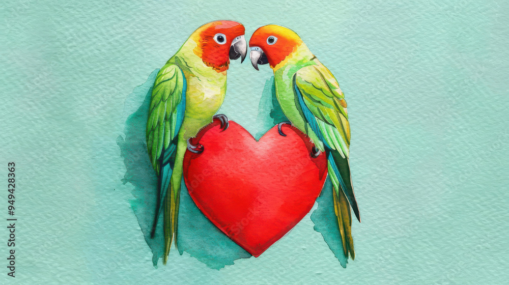 Sticker Vibrant watercolor art captures the grace of parrots, celebrating their beauty and charm with a heartwarming touch.